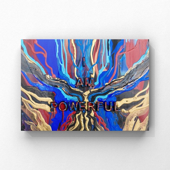 I Am Powerful 3D small, flowing design, Bright, bold, Affirmation Art Painting - Picture 6 of 6